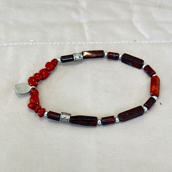 Poppy Jasper & Red Jasper Stone stretchy bracelet, w/Scorpio charm - Picture 3 of 16